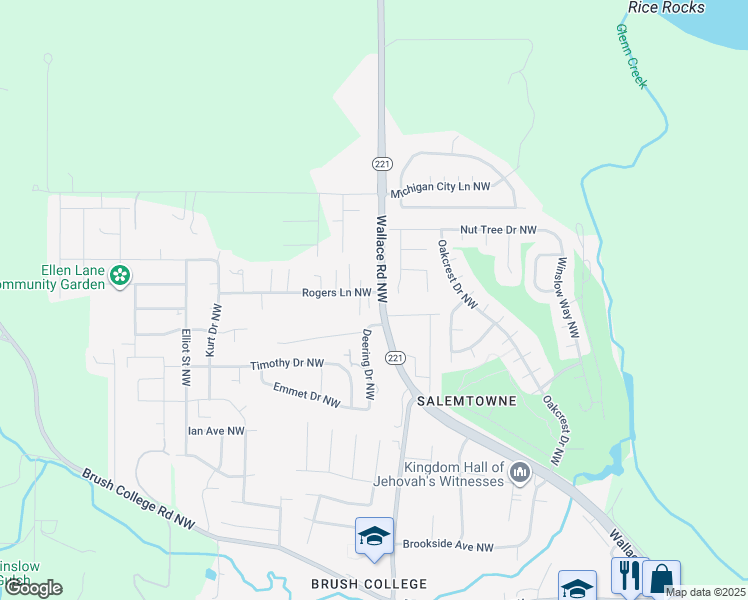 map of restaurants, bars, coffee shops, grocery stores, and more near 2104 Rogers Lane Northwest in Salem