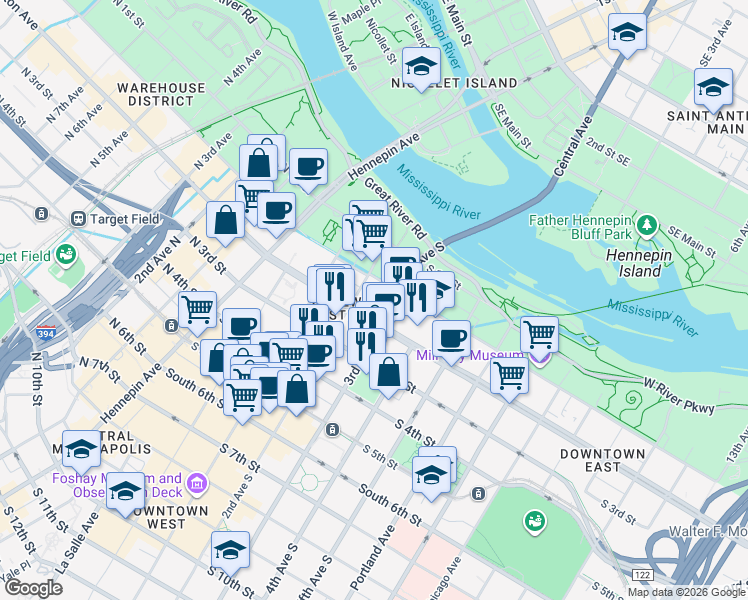 map of restaurants, bars, coffee shops, grocery stores, and more near 212 3rd Avenue South in Minneapolis