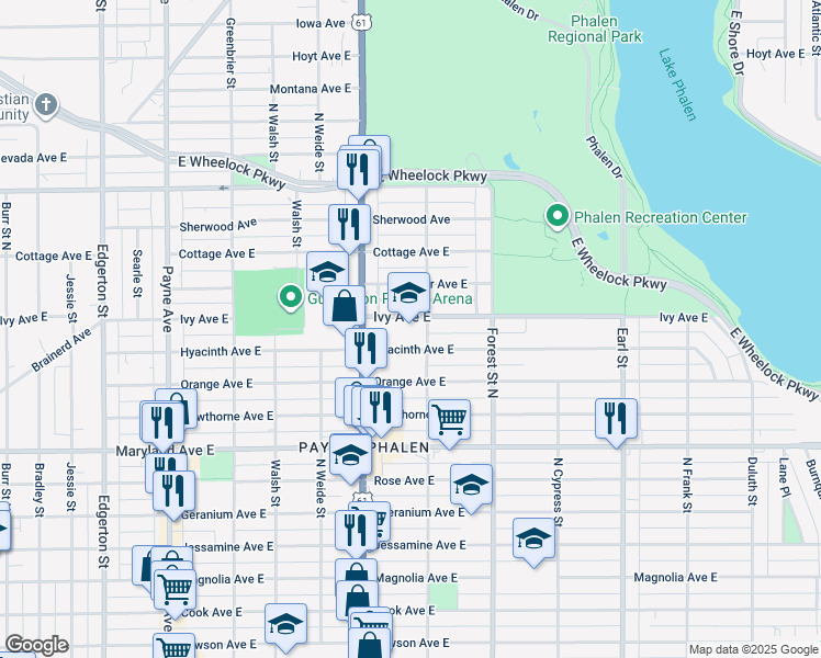 map of restaurants, bars, coffee shops, grocery stores, and more near 1290 Arcade Street in Saint Paul