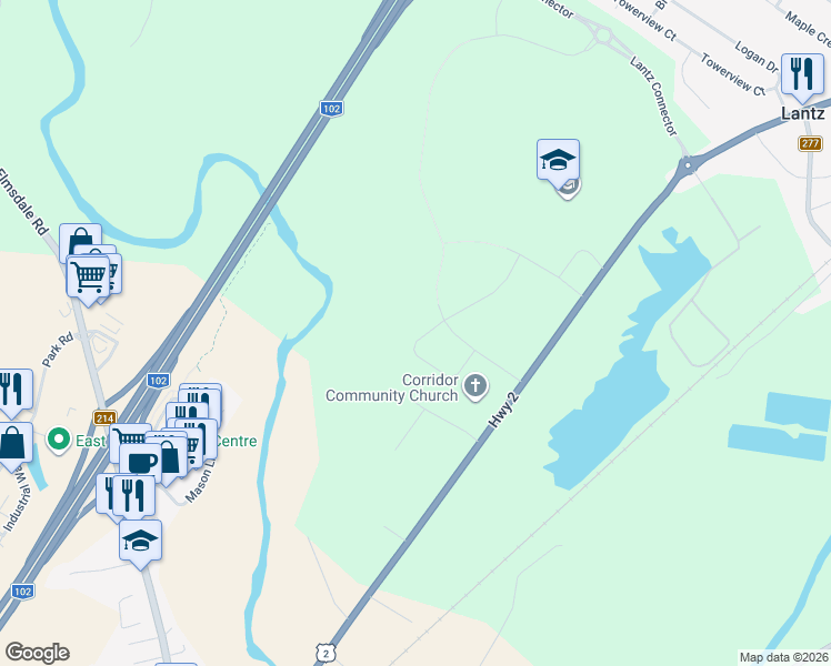 map of restaurants, bars, coffee shops, grocery stores, and more near 55 Lew Crescent in East Hants
