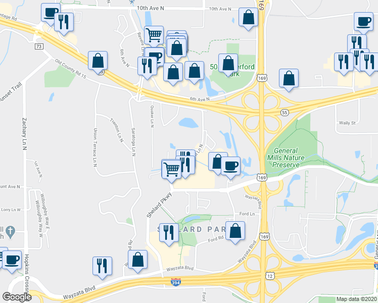 map of restaurants, bars, coffee shops, grocery stores, and more near 200 Nathan Lane North in Plymouth