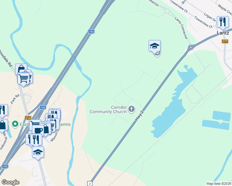 map of restaurants, bars, coffee shops, grocery stores, and more near 57 Lew Crescent in East Hants