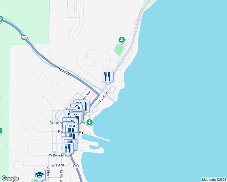map of restaurants, bars, coffee shops, grocery stores, and more near 701 Dockside Circle in Suttons Bay