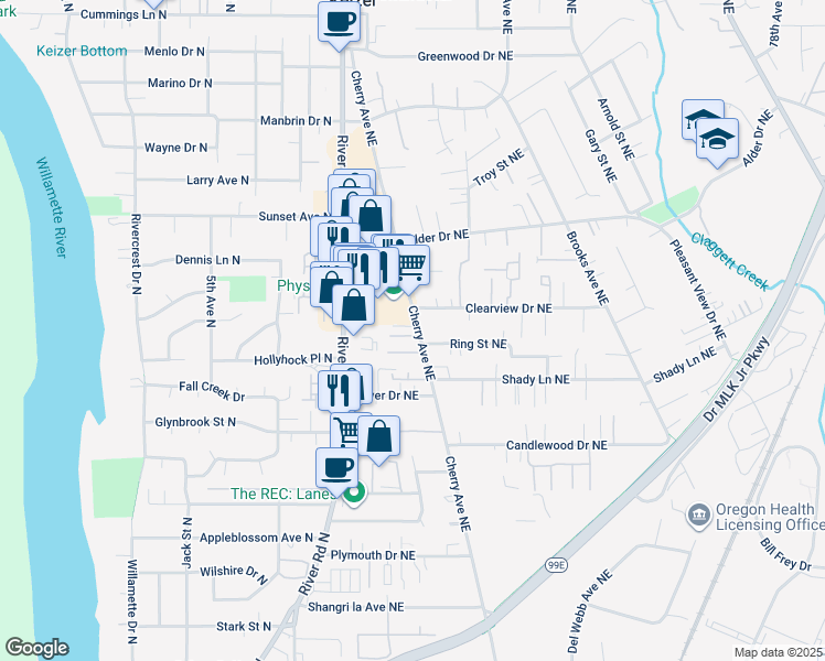 map of restaurants, bars, coffee shops, grocery stores, and more near 823 Hopkins Court Northeast in Keizer