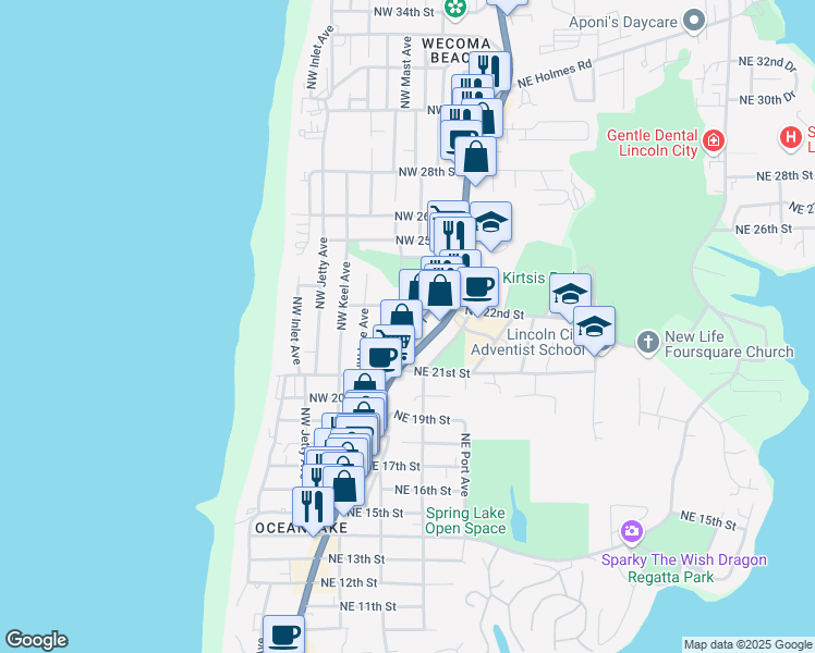 map of restaurants, bars, coffee shops, grocery stores, and more near 2137 Oregon Coast Highway in Lincoln City