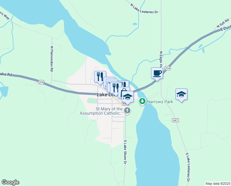 map of restaurants, bars, coffee shops, grocery stores, and more near 113 West Philip Street in Lake Leelanau