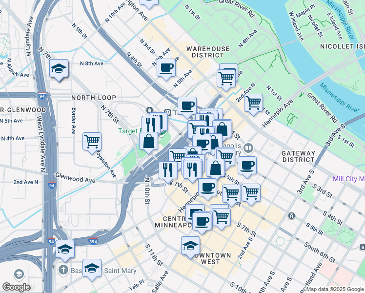 map of restaurants, bars, coffee shops, grocery stores, and more near 516 2nd Avenue North in Minneapolis