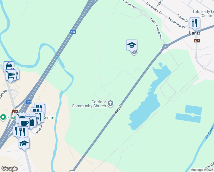 map of restaurants, bars, coffee shops, grocery stores, and more near 18 Glenn Drive in East Hants