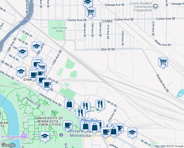 map of restaurants, bars, coffee shops, grocery stores, and more near 700 6th St SE in Minneapolis