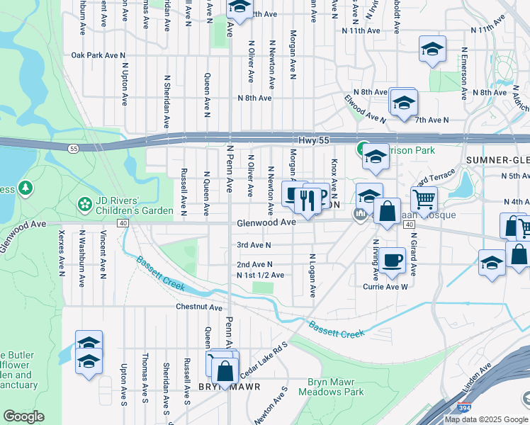 map of restaurants, bars, coffee shops, grocery stores, and more near in Minneapolis