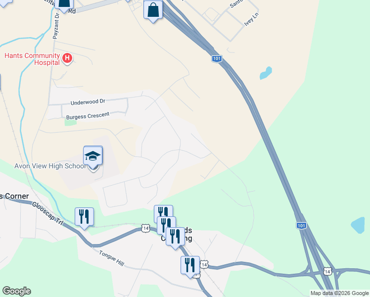 map of restaurants, bars, coffee shops, grocery stores, and more near 13 Merriweather Crescent in Windsor