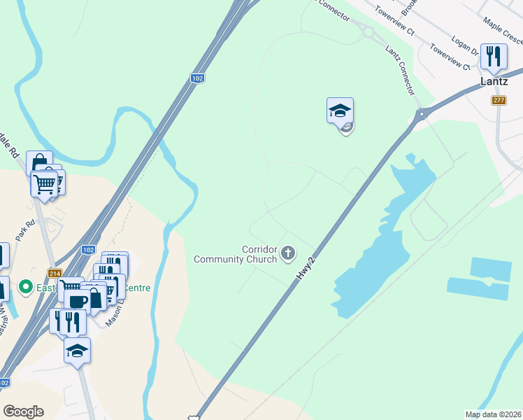 map of restaurants, bars, coffee shops, grocery stores, and more near 65 Lew Crescent in East Hants
