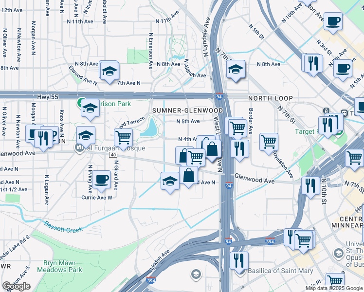 map of restaurants, bars, coffee shops, grocery stores, and more near 901 North 4th Avenue in Minneapolis