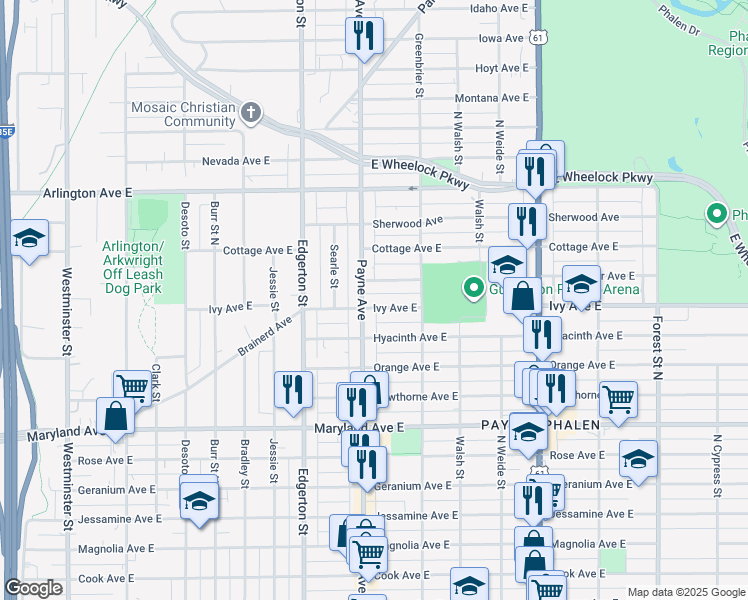 map of restaurants, bars, coffee shops, grocery stores, and more near 1350 Payne Avenue in Saint Paul