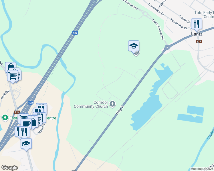 map of restaurants, bars, coffee shops, grocery stores, and more near 18 Glenn Drive in East Hants