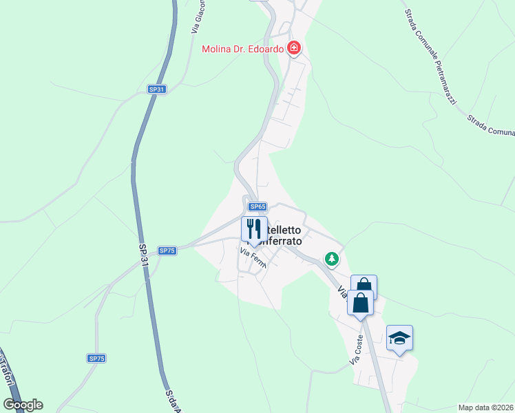 map of restaurants, bars, coffee shops, grocery stores, and more near 18 Viale Rimembranza in Castelletto Monferrato