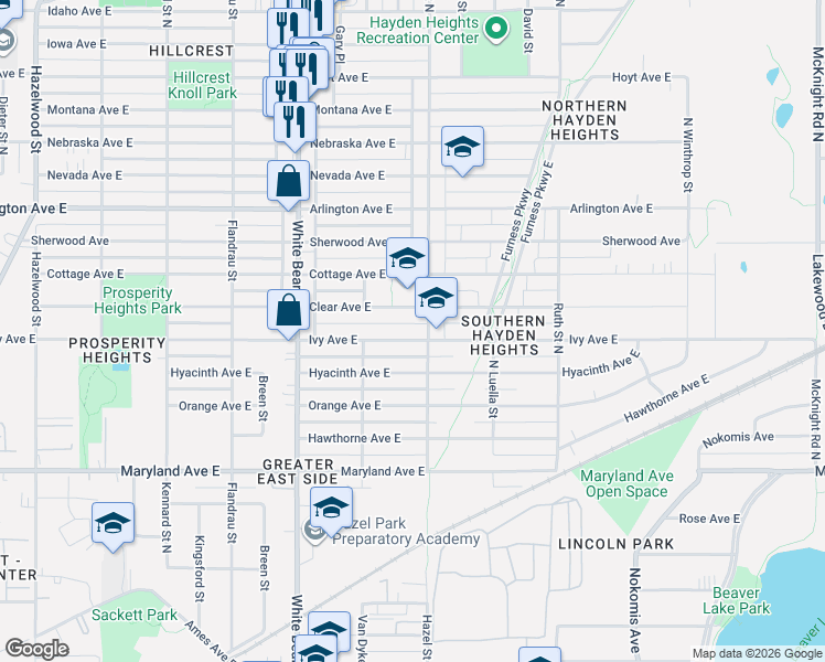 map of restaurants, bars, coffee shops, grocery stores, and more near 1878 Clear Avenue East in Saint Paul