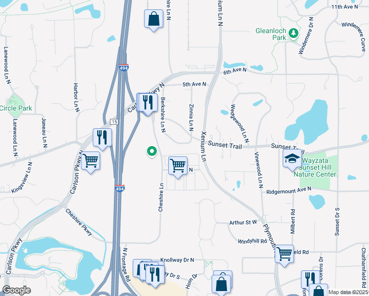 map of restaurants, bars, coffee shops, grocery stores, and more near 230 Zinnia Lane North in Plymouth