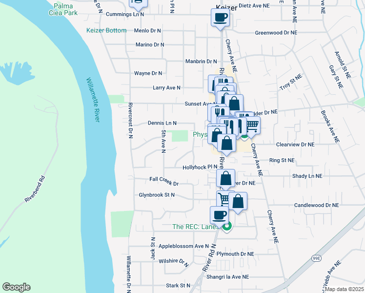 map of restaurants, bars, coffee shops, grocery stores, and more near 3800 5th Avenue North in Keizer