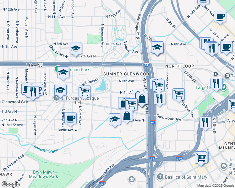 map of restaurants, bars, coffee shops, grocery stores, and more near 901 North 4th Avenue in Minneapolis