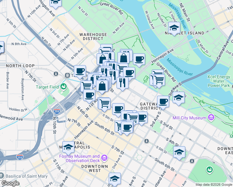 map of restaurants, bars, coffee shops, grocery stores, and more near 270 Hennepin Avenue in Minneapolis