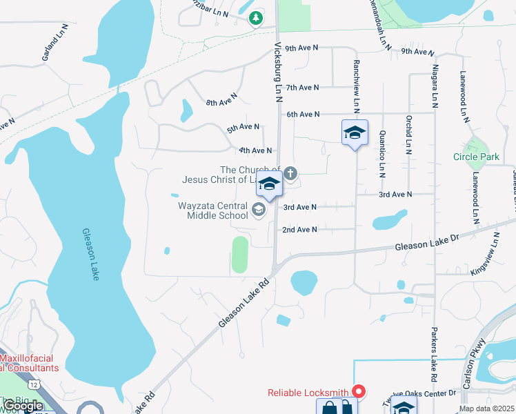 map of restaurants, bars, coffee shops, grocery stores, and more near 305 Vicksburg Lane North in Plymouth