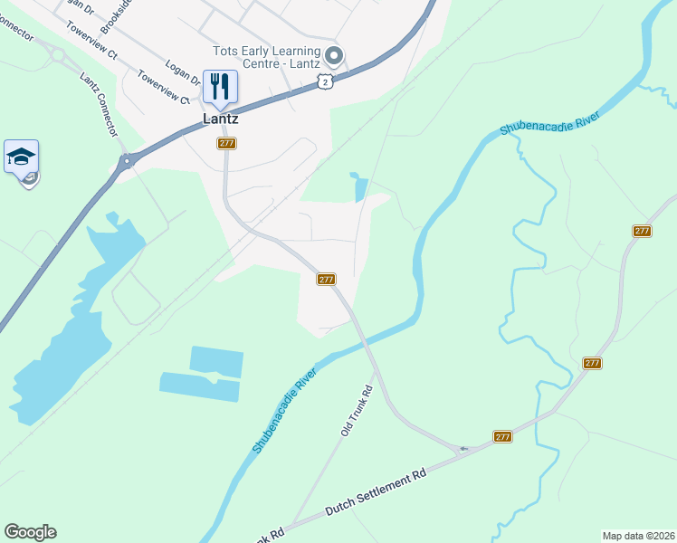 map of restaurants, bars, coffee shops, grocery stores, and more near 161 Nova Scotia 277 in Lantz