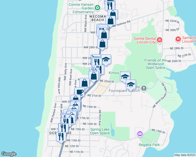 map of restaurants, bars, coffee shops, grocery stores, and more near Northwest U.S. 101 in Lincoln City