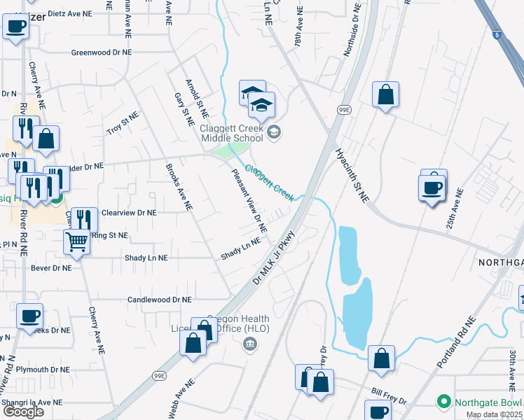 map of restaurants, bars, coffee shops, grocery stores, and more near 3760 Pleasant View Drive Northeast in Keizer