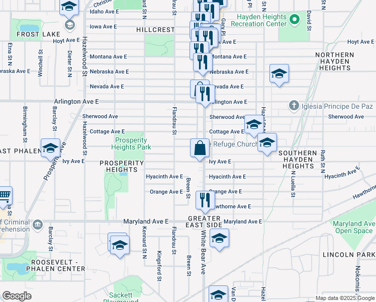 map of restaurants, bars, coffee shops, grocery stores, and more near 1734 Clear Avenue East in Saint Paul
