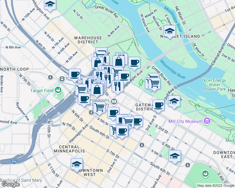 map of restaurants, bars, coffee shops, grocery stores, and more near 240 Hennepin Avenue in Minneapolis