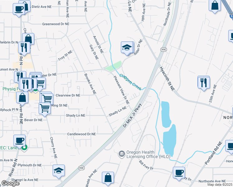 map of restaurants, bars, coffee shops, grocery stores, and more near 3795 Pleasant View Drive Northeast in Keizer