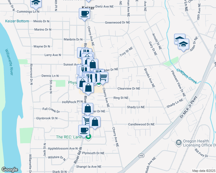map of restaurants, bars, coffee shops, grocery stores, and more near 3816 Cherry Avenue Northeast in Keizer
