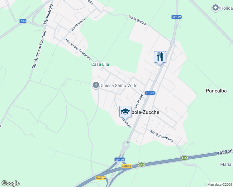 map of restaurants, bars, coffee shops, grocery stores, and more near 40 Via Gerbole in Gerbole-Zucche