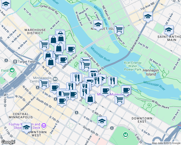 map of restaurants, bars, coffee shops, grocery stores, and more near 115 2nd Avenue South in Minneapolis