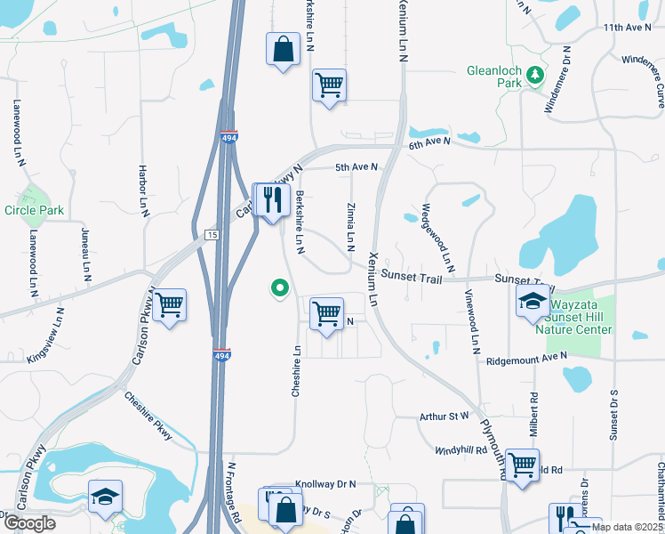 map of restaurants, bars, coffee shops, grocery stores, and more near 230 Zinnia Lane North in Plymouth
