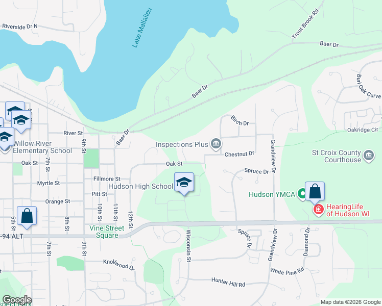 map of restaurants, bars, coffee shops, grocery stores, and more near 1104 Juniper Way in Hudson