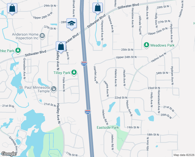 map of restaurants, bars, coffee shops, grocery stores, and more near 2353 Hamlet Avenue North in Saint Paul