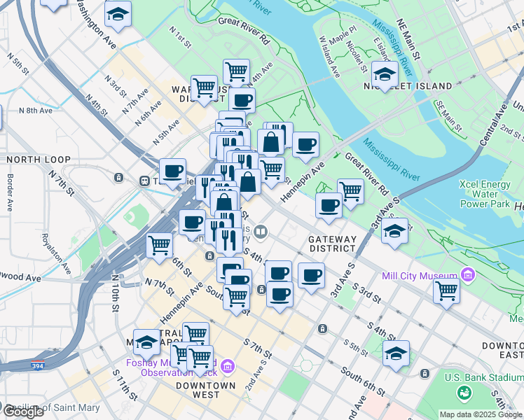 map of restaurants, bars, coffee shops, grocery stores, and more near 240 Hennepin Avenue in Minneapolis