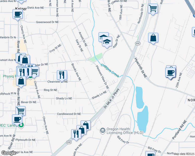 map of restaurants, bars, coffee shops, grocery stores, and more near 3795 Pleasant View Drive Northeast in Keizer