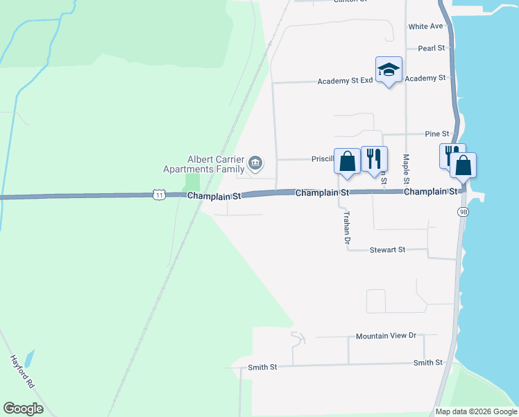 map of restaurants, bars, coffee shops, grocery stores, and more near 8 Columbus Dr in Rouses Point