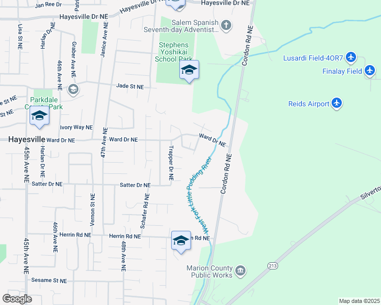map of restaurants, bars, coffee shops, grocery stores, and more near 4323 Log Drive Northeast in Salem