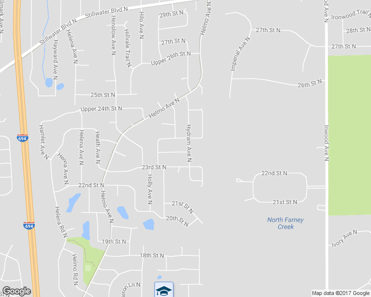 map of restaurants, bars, coffee shops, grocery stores, and more near 7856 Upper 23rd Street North in Oakdale