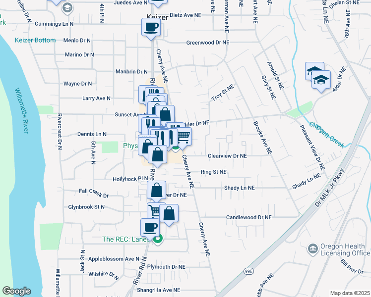 map of restaurants, bars, coffee shops, grocery stores, and more near 3816 Cherry Avenue Northeast in Keizer