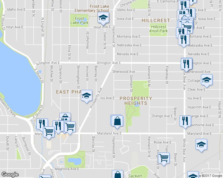 map of restaurants, bars, coffee shops, grocery stores, and more near 1349 Hazelwood Street in Saint Paul