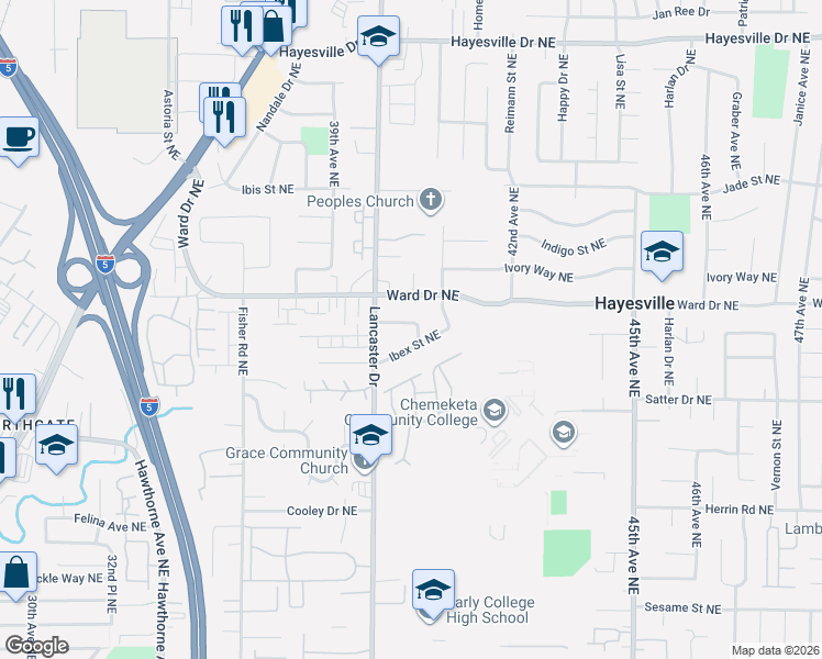 map of restaurants, bars, coffee shops, grocery stores, and more near 4046 Iberis Street Northeast in Salem
