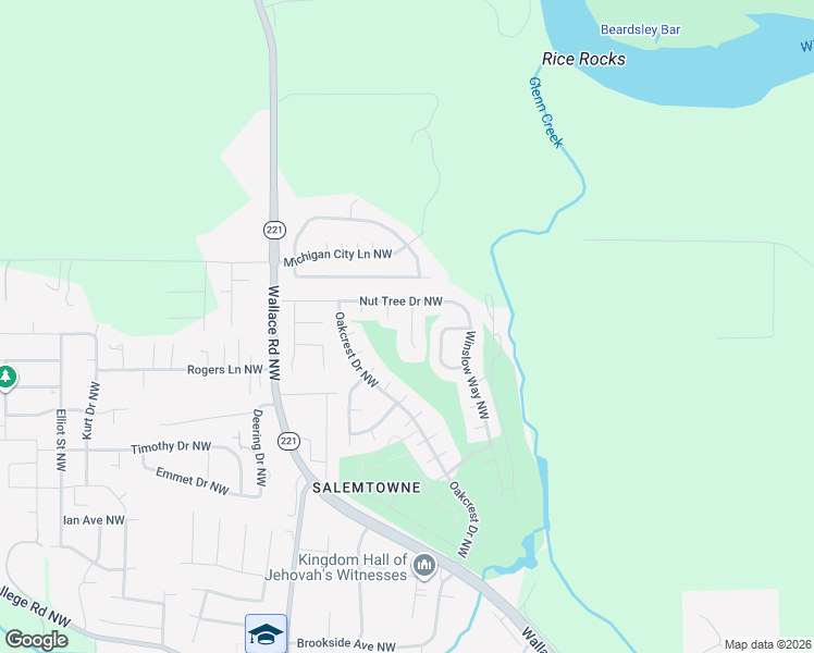 map of restaurants, bars, coffee shops, grocery stores, and more near 3347 Walnut Place Northwest in Salem