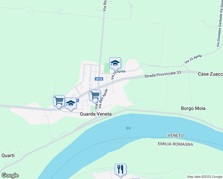 map of restaurants, bars, coffee shops, grocery stores, and more near 70 Via Marco Polo in Guarda Veneta
