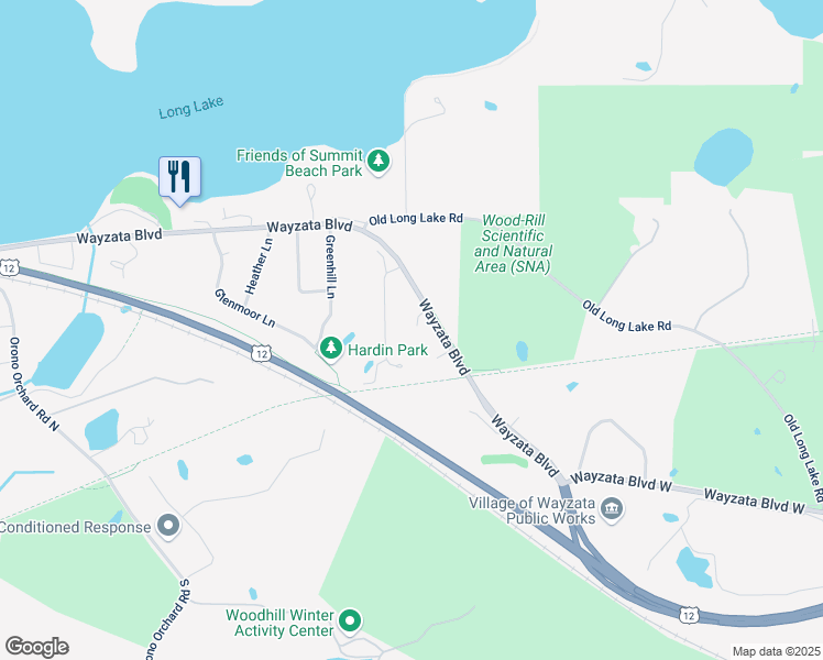 map of restaurants, bars, coffee shops, grocery stores, and more near 955 Wayzata Boulevard in Wayzata