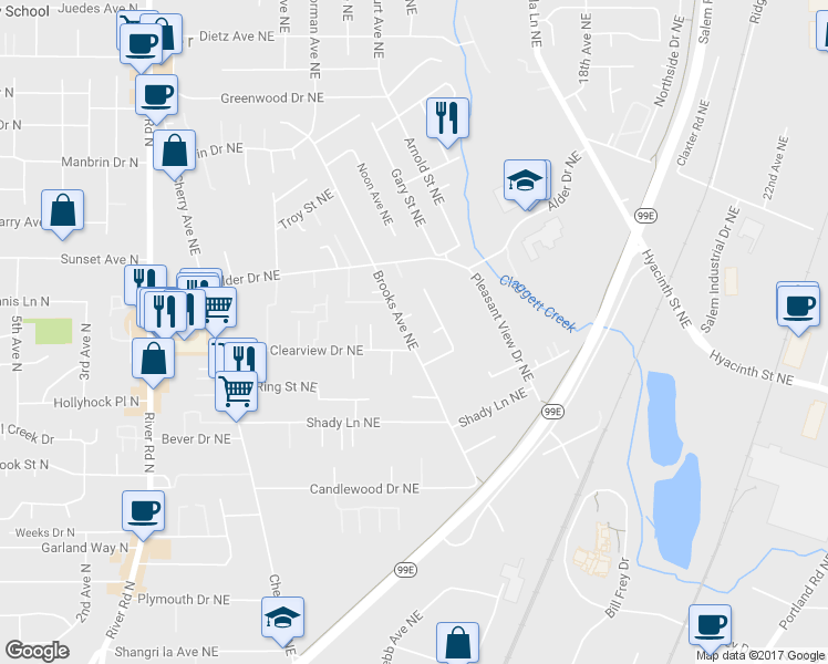 map of restaurants, bars, coffee shops, grocery stores, and more near 3830 Brooks Avenue Northeast in Keizer